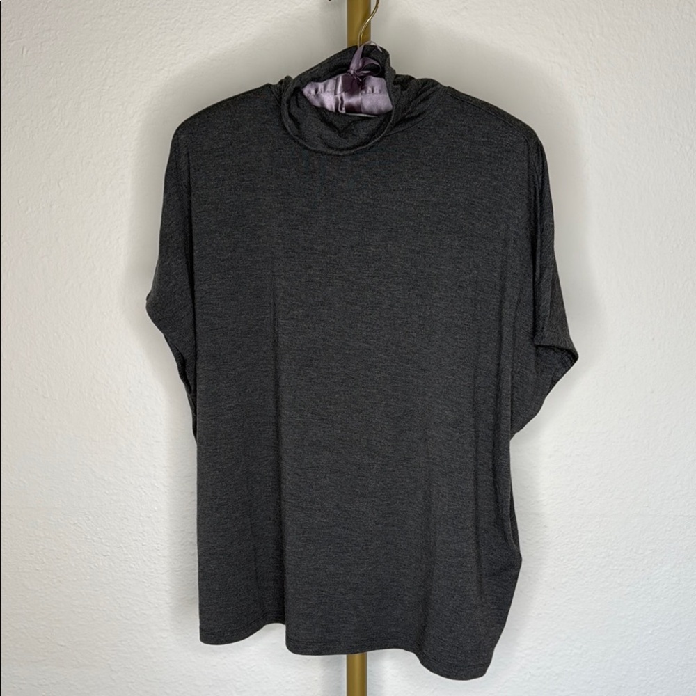 Charcoal Grey Women's Turtleneck Top Dolman Short Sleeve Relaxed Fit Sz S